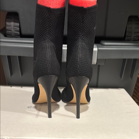 Zara Black fabric sock booties Peep Toe Heels sz 35 - Picture 3 of 5